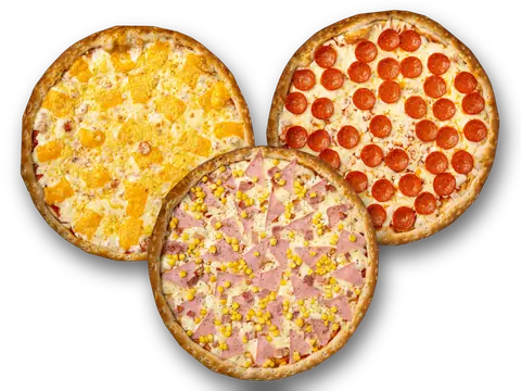 Tres pizzas Yalus: cuatro quesos, pepperoni y caletanguina