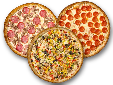 Tres pizzas Yalus: tres carnes, pepperoni y vegetariana